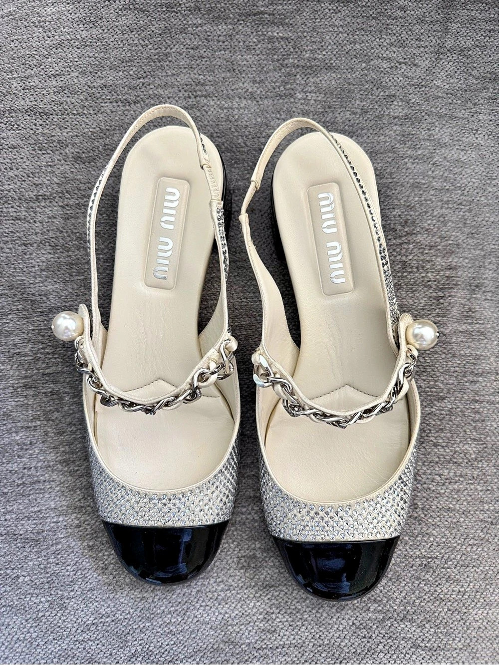 Miu Miu Embelished Pearl Chain Slingback Pumps